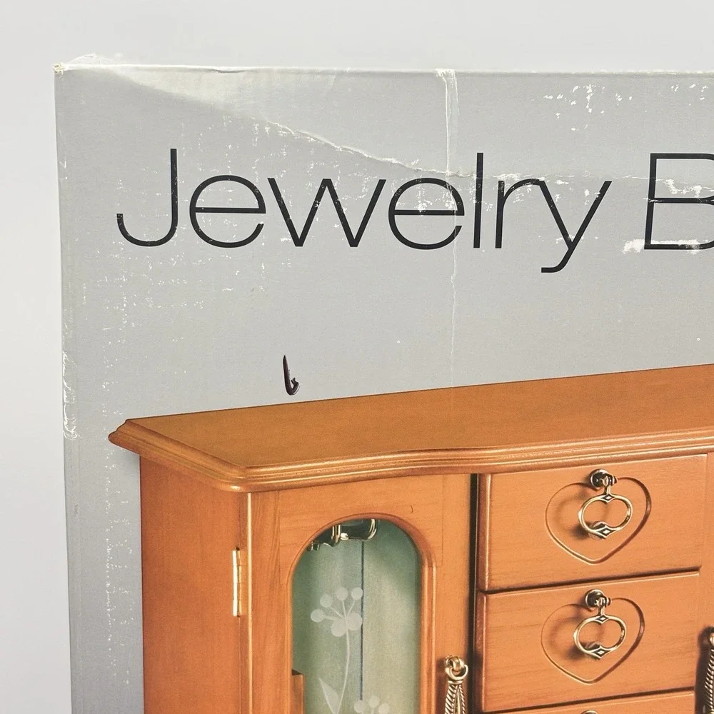 Joyero jewelry armoire features five drawers, two side doors NEW